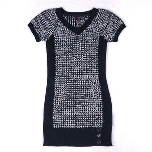 Made For Me Black White Sweater Dress Small Short‎ Sleeve Knit Button Hem